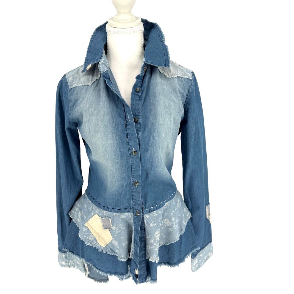 Tasha Polizzi Womens S Denim Jacket Lace Hem Corset Cowgirl Western Boho